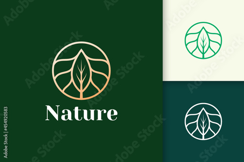 Luxury flower logo with circle and leaf shape for health and beauty