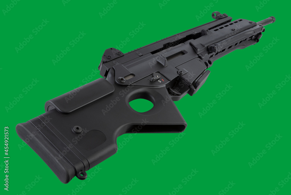 sniper rifle for army and police. the automatic carbine lies on its side, against the background of the chroma key. sniper rifle for army and police. the automatic carbine lies on its side, against the background of the chroma key.