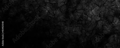 Panel kuchenny z motywem Dark Rock Texture With Cracks. Black Stone Background With Copy Space For Design. Wide Banner Wallpaper