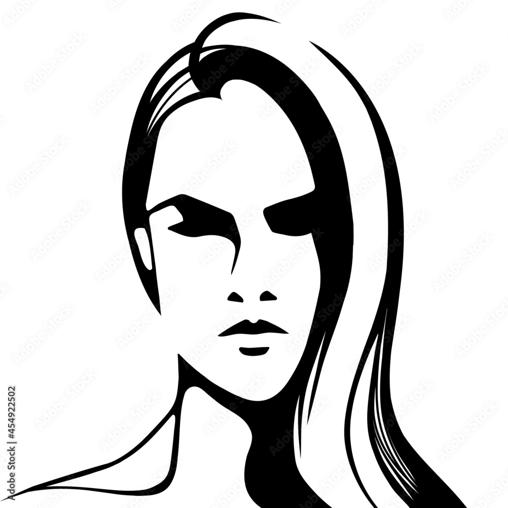 Vector Drawing Light Shadow Silhouette Of Modern Strong Woman With Beautiful Long Hair Isolated 9056