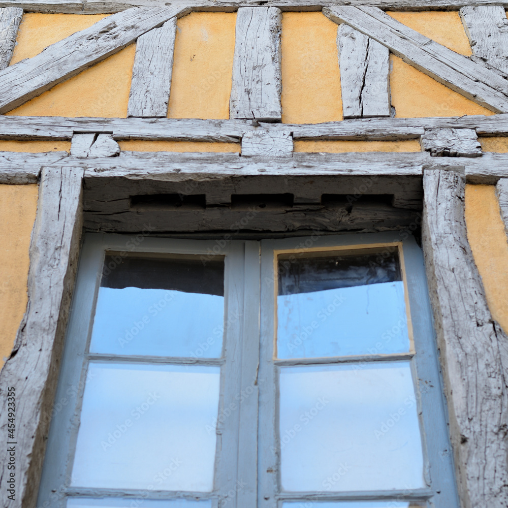Details of a typical half-timbered facades of Rennes - Brittany, France.