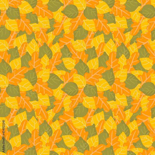 Autumn seamless pattern with different leaves. Colorful autumn leaves seamless background
