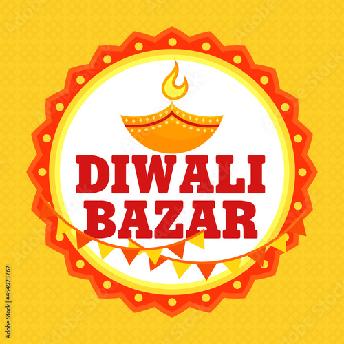 Diwali Bazar sale with oil lamp. Vector illustration