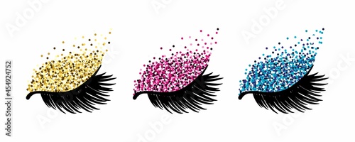 Closed eyes with long eyelashes and glitter