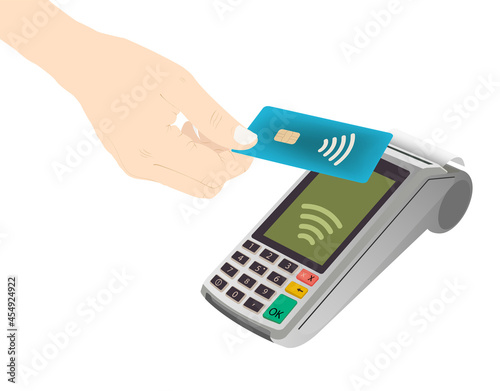 Contactless payment, nfc, credit card purchase, payment, tap to pay vector stock illustration