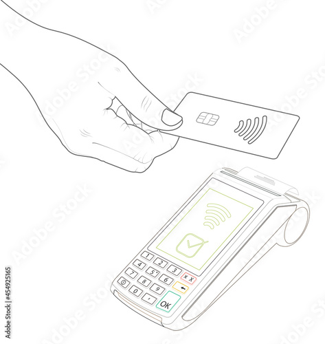 Contactless payment, nfc, credit card purchase, payment, tap to pay vector stock illustration