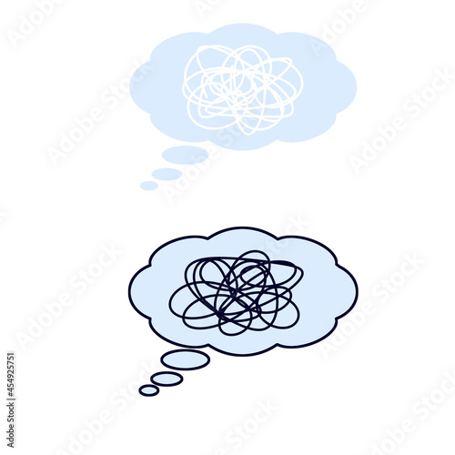 Bubble cloud tangled thinking. Comic book icon of conversation and thoughts. Confusion and emotion.