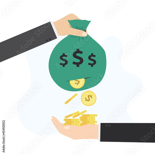 One businessman payment, other business man hand get paid. Payday, concept banner. Salary, money payment day. Making money, profit.