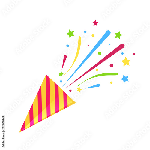 Party popper with confetti on white background. Birthday concept. Vector stock