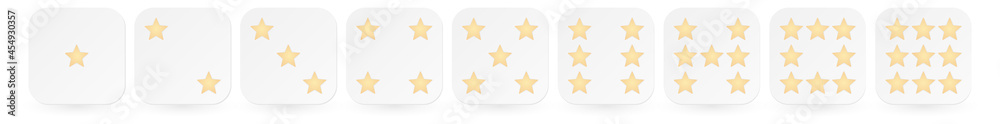 Playing dice with five pointed stars in place of dots, version with one to nine items, can be used as feedback or rating scale Playing dice with five pointed stars in place of dots, version with one to nine items, can be used as feedback or rating scale