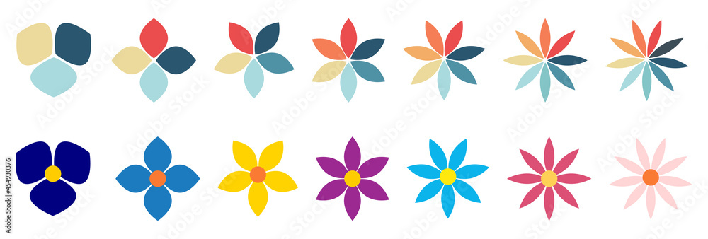 Flower like shapes with different number of petals, can be used as infographics element with three to nine options