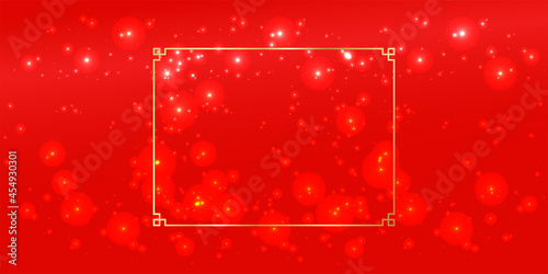 Abstract Chinese New Year background. Asian red wave circle background with golden frame and lights. Vector illustration