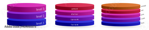 Circular layers forming thin cylinder arranged on each other, version with three to five objects. Can be used as infographics element