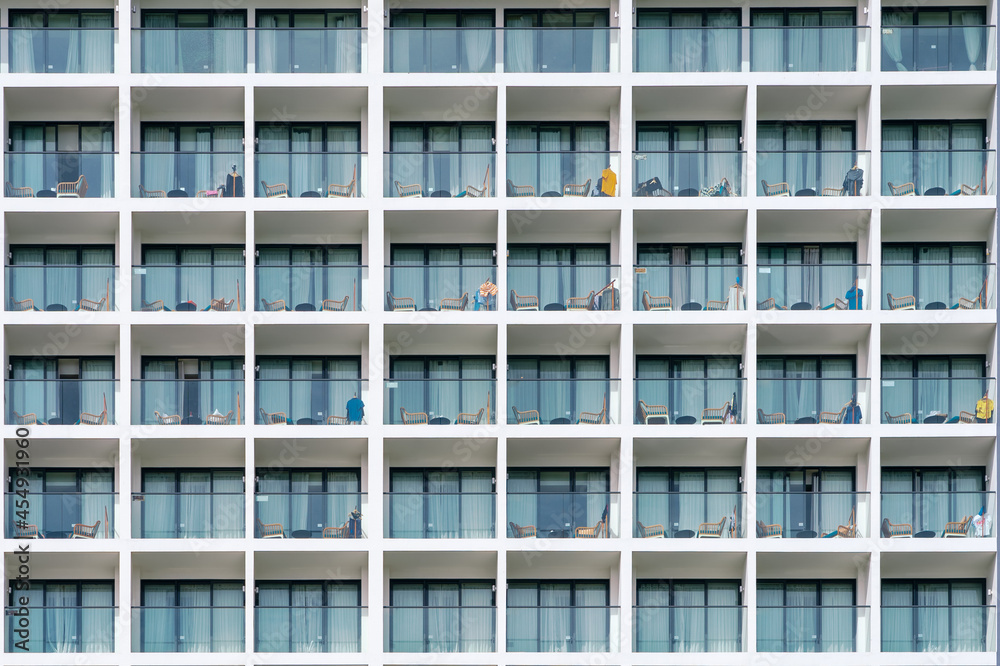 Apartment building balconies front view Apartment building balconies front view