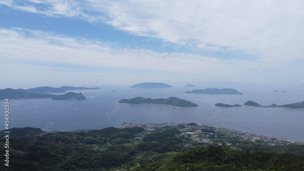 日本の風景　瀬戸内海とヤナイ　ドローン空撮　山口県柳井市