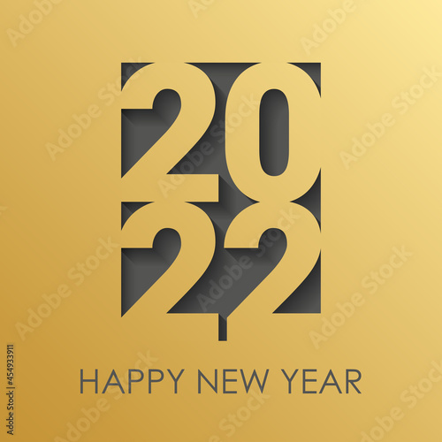 Minimalist Happy New Year gold card. 2022 calendar, invitation. Vector illustration.