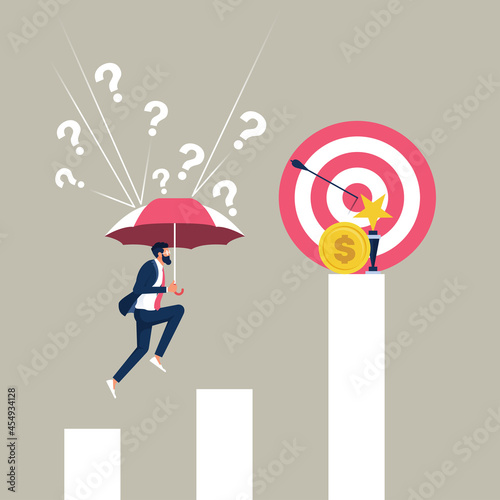 Businessman with umbrella protecting himself from storm problem, Financial Protection, Insurance, Shield from Problem and Crisis