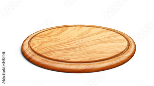 Fototapeta Naklejka Na Ścianę i Meble -  Pizza Board Accessory For Delicious Food Vector. Round Wooden Pizza Board In Circular Form Tray For Tasty Fresh Cooked Dish. Tablecloth Desk For Meal Template Realistic 3d Illustration