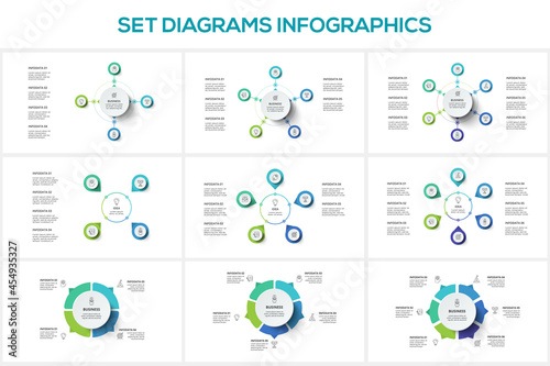 Diagram with 4, 5, 6 elements, infographic template for web, business, presentations, vector illustration