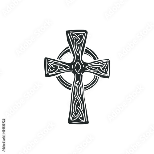 Celtic Cross Icon Silhouette Illustration. Irish Culture Religion Vector Graphic Pictogram Symbol Clip Art. Doodle Sketch Black Sign.