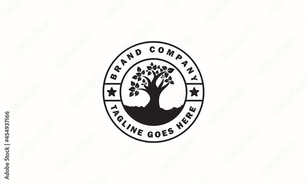 Tree of Life, oak banyan leaf and root seal emblem stamp logo design inspiration