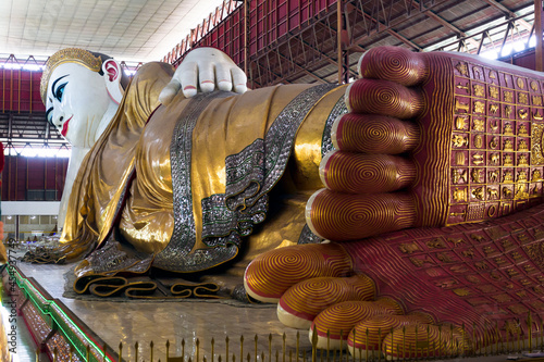 Myanmar. Yangon. The large reclining buddha of Kyaukhtatgyi Pagoda photo