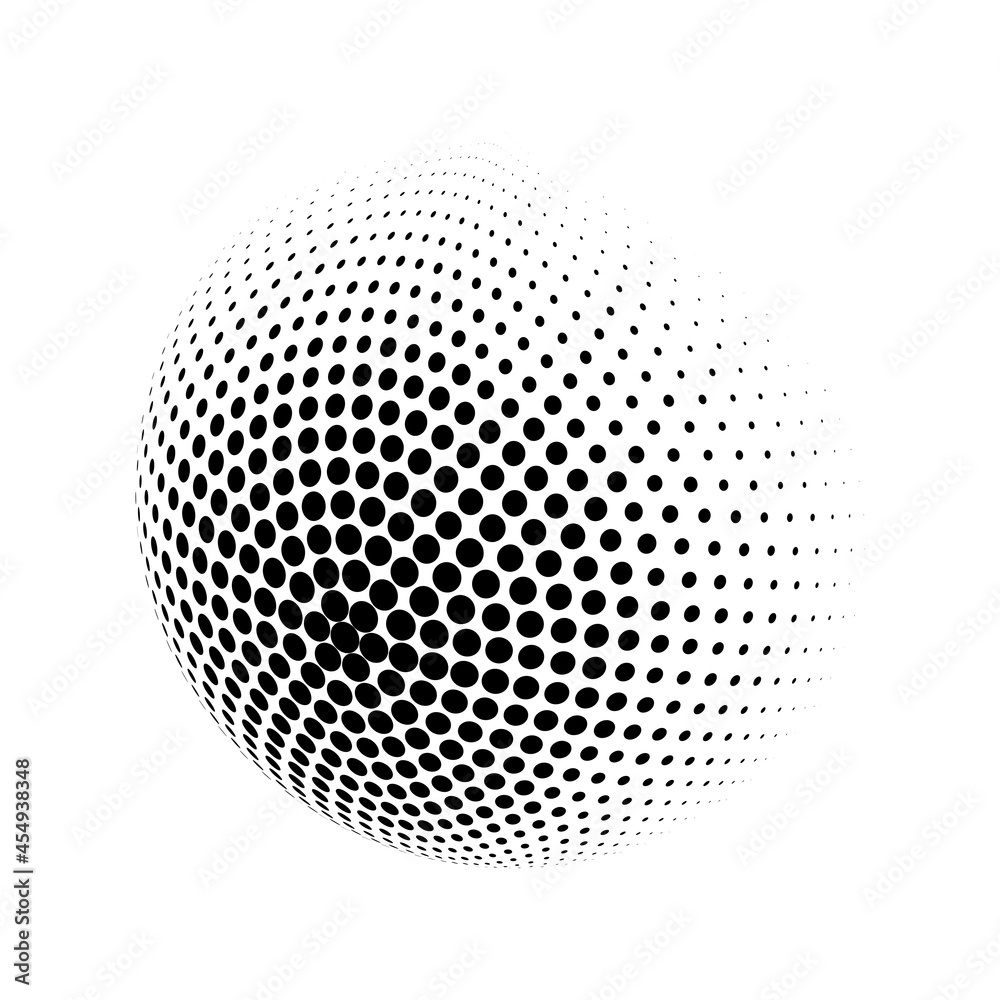 White 3D vector halftone sphere. Halftone design elements. Vector illustration.