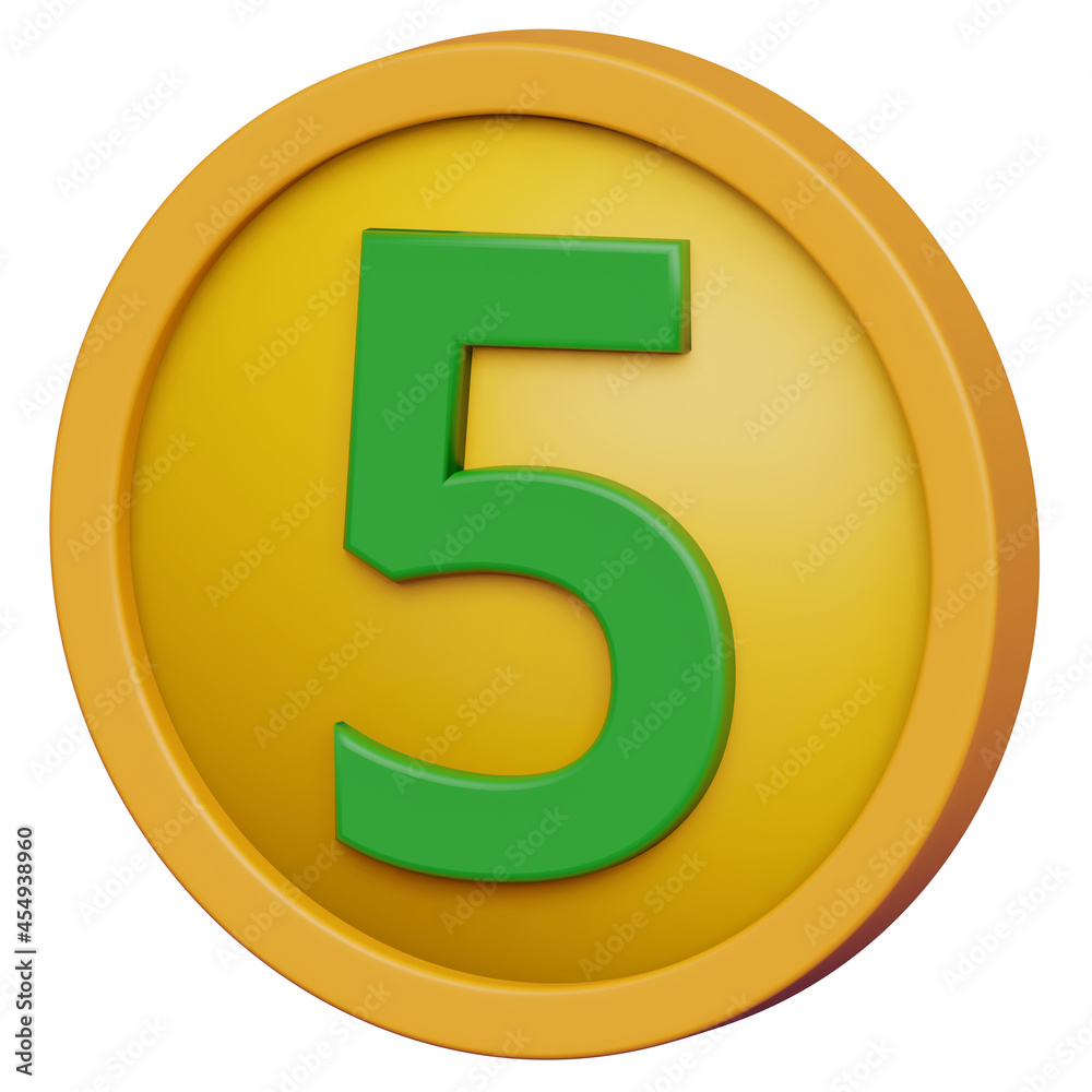3D coin with the number 5. Money currency 3D illustration. 3D coin with the number 5. Money currency 3D illustration.