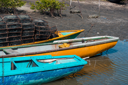  Fishing canoes anchored in the river in Saubara in the state of Bahia. photo