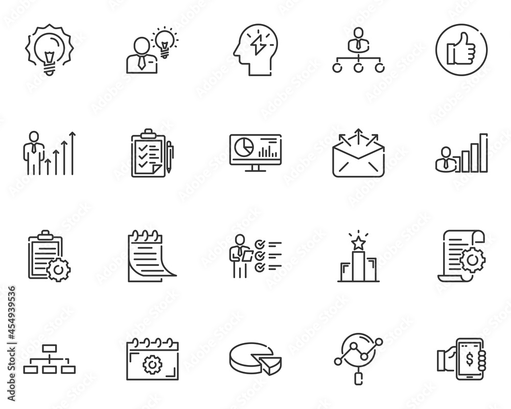 Naklejka premium set of business thin line icons, startup, team, organization, management