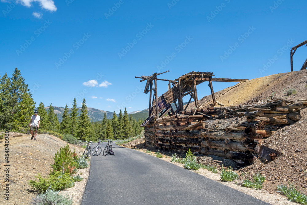 Views along Mineral Belt Trail of the remnants of 1880s  Leadville mines,  a loop through Leadville, which is tucked into the Rocky Mountains of central Colorado., USA.
