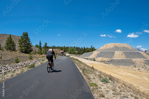 Biking along Mineral Belt Trail of the remnants of 1880s  Leadville mines,  a loop through Leadville, which is tucked into the Rocky Mountains of central Colorado., USA.