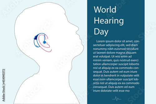 World Deaf Day and world hearing day concept illustration. Outline of men with hearing aids vector
