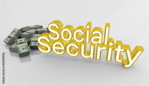 Social Security Benefits Money Monthly Income Payments Words 3d Illustration photo