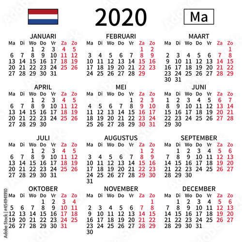Dutch calendar 2020, Monday