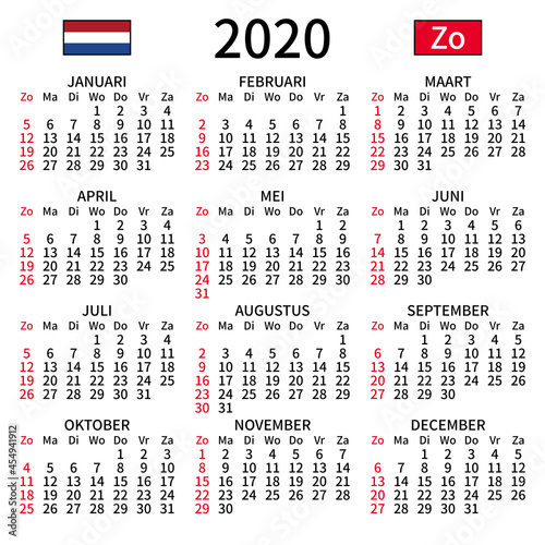 Dutch calendar 2020, Sunday