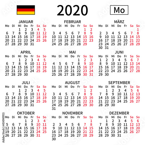 German calendar 2020, Monday