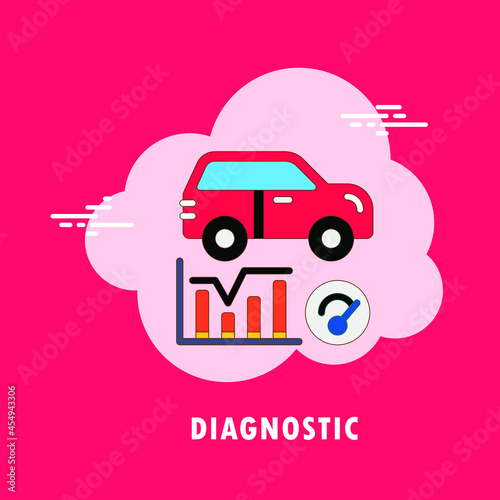 Diagnostic of cars with analysis flat icon collection set