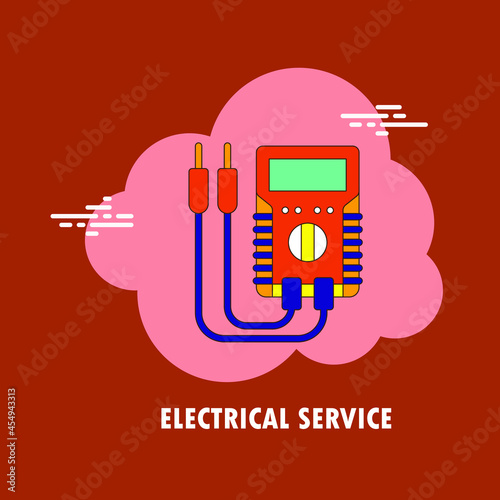 Electrical service with meter on red background flat icon design