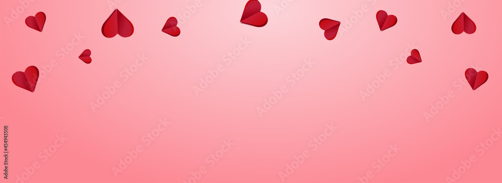 Pink Hearts Vector Pink Panoramic Backgound. Cut