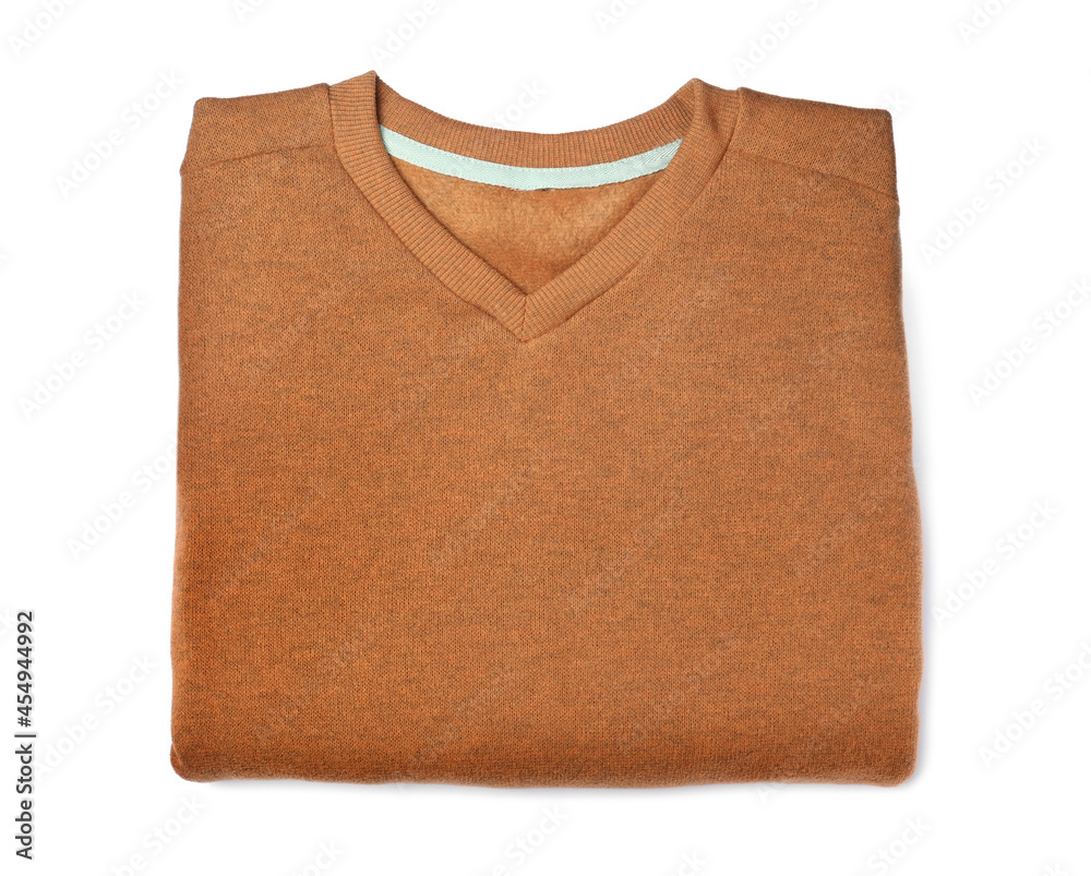 Folded cozy sweater isolated on white, top view Folded cozy sweater isolated on white, top view