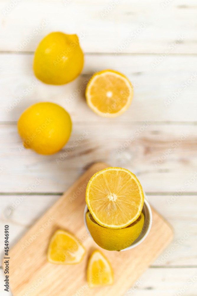 Lisbon lemon on wooden table background. Lisbon lemon on wooden table background.