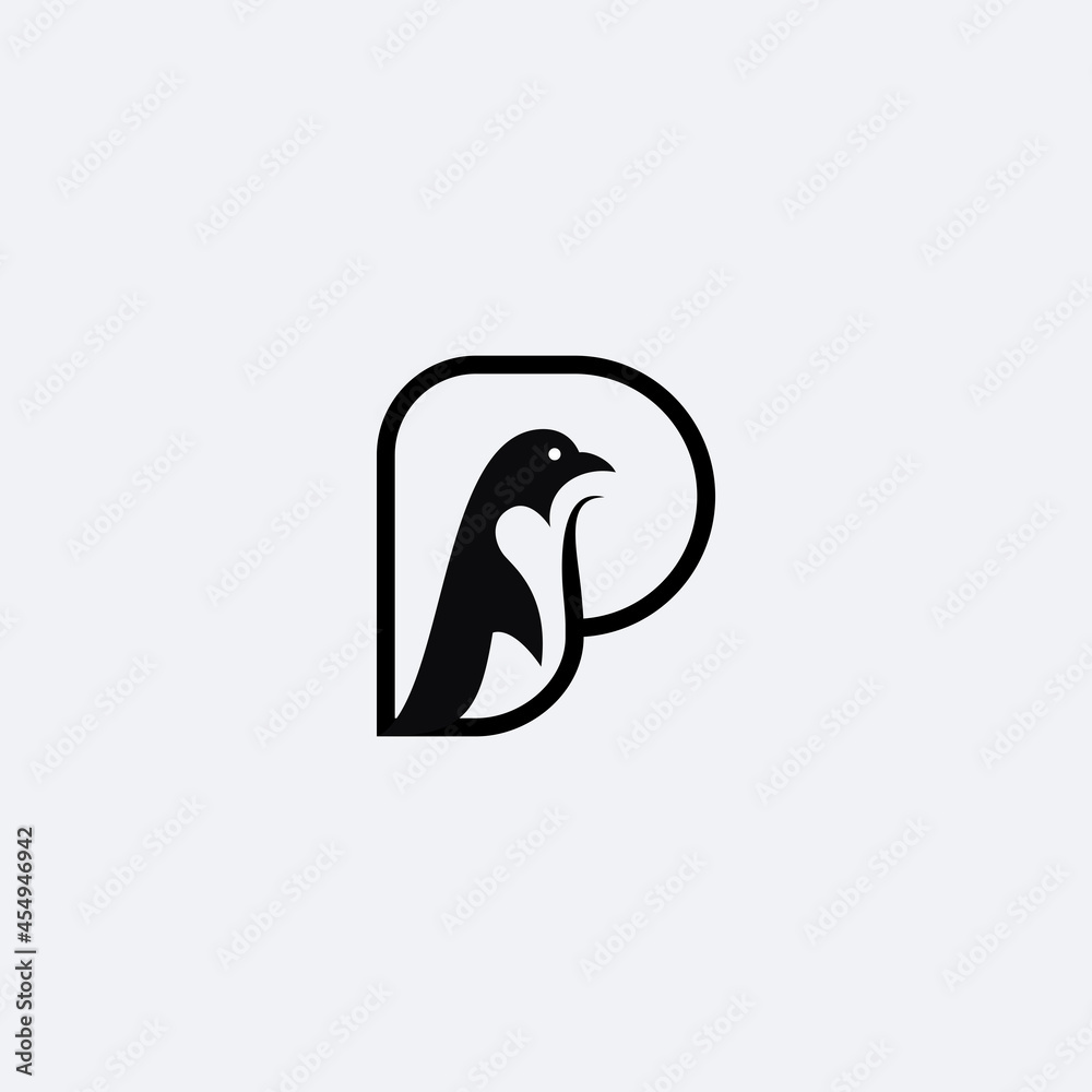 Minimalist P With penguin logo Logo Template Minimalist P With penguin logo Logo Template