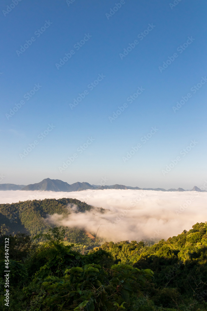 Top of a mountain with the sea of mist at Mon Kru Ba Sai, Mae Moei National Park, Tak in Thailand.