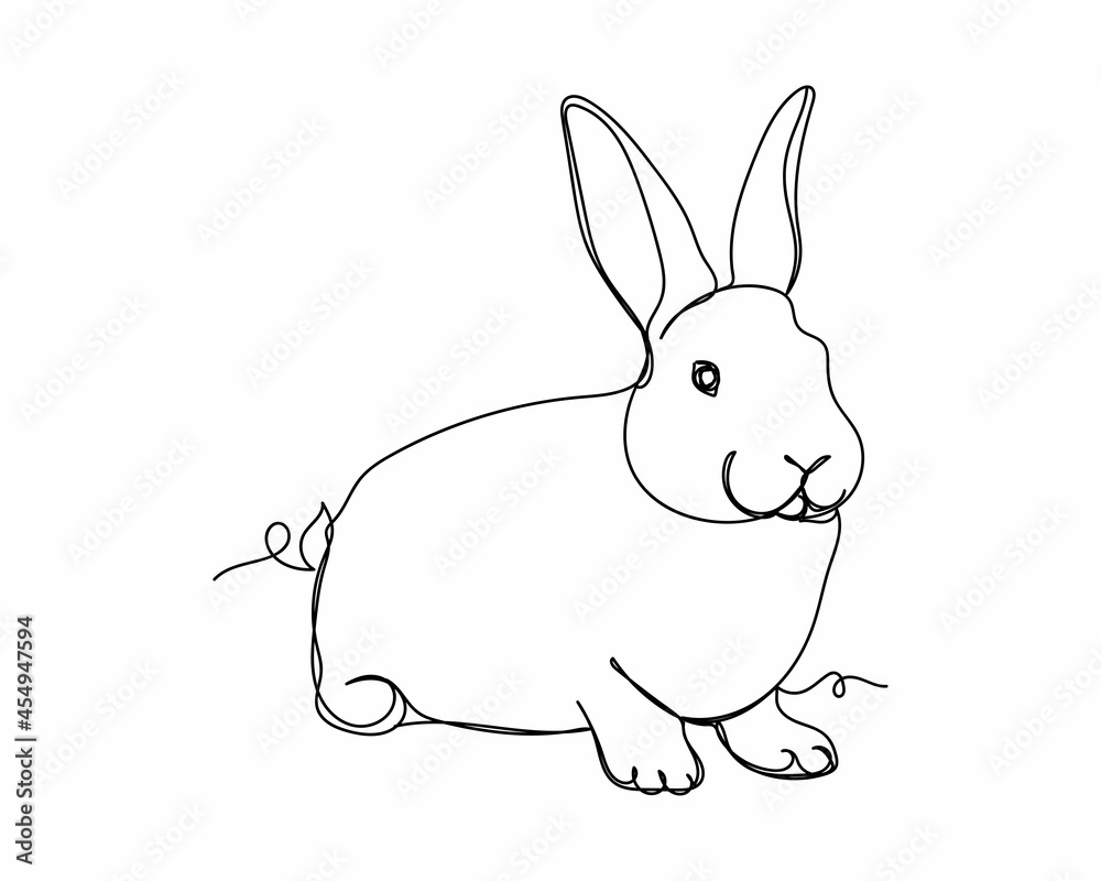 Continuous one line drawing cute bunny icon in silhouette on a white background. Linear stylized. Continuous one line drawing cute bunny icon in silhouette on a white background. Linear stylized.