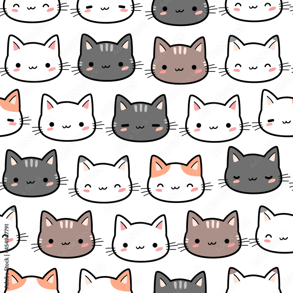 Seamless pattern background wallpaper with cute kitty cat cartoon doodle Stock Vector | Adobe Stock Seamless pattern background wallpaper with cute kitty cat cartoon doodle Stock Vector | Adobe Stock