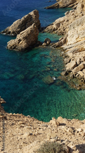 coast of island t and rocks in kato koufonisi island Cyclades Greece