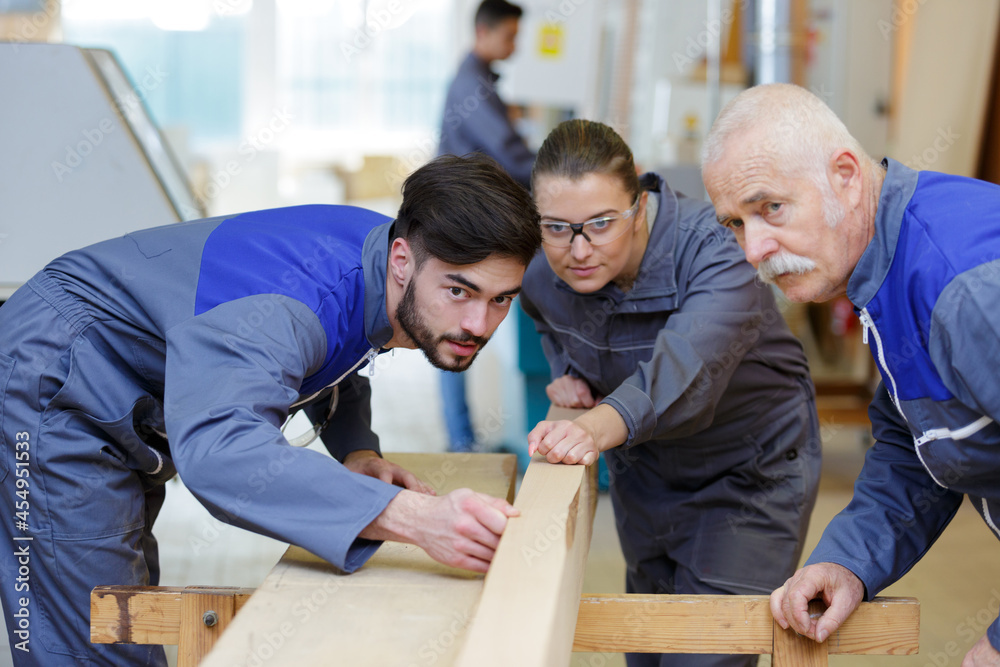 carpenter with apprentice in training period carpenter with apprentice in training period