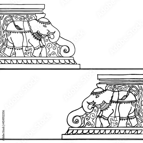 Indian Temple Aesthetics: Sketch of a Chola Style Architecture Pillar, with a Makara at the base. Used as borders or decoration to give that vintage - ancient - olden vibe and feel.