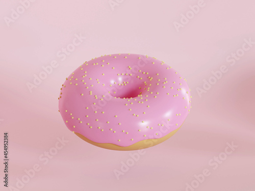 Donut with colorful sprinkles isolated on pink background 3d rendering